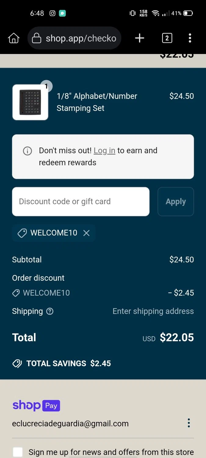 Weaver Leather Supply discount code screenshot showing code welcome10 applied at Weaver Leather Supply checkout page. Uploaded by SimplyCodes community member Wonderwoman82 on May 22, 2025