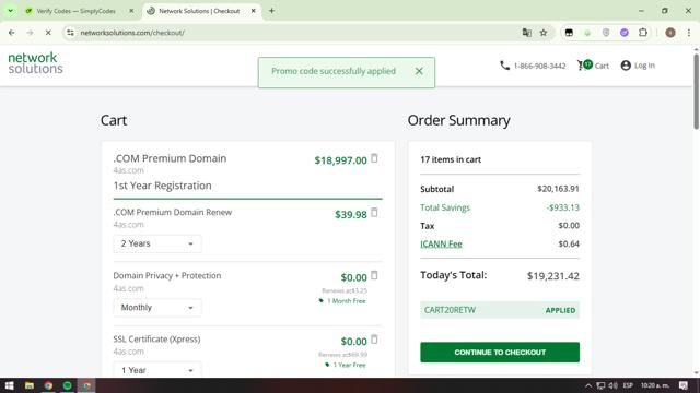 Web.com checkout page showing Web.com promo code box | Screenshot taken by SimplyCodes community member on Aug 3, 2025