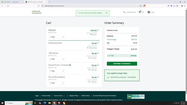 Web.com checkout page showing Web.com promo code box | Screenshot taken by SimplyCodes community member on Jul 6, 2025