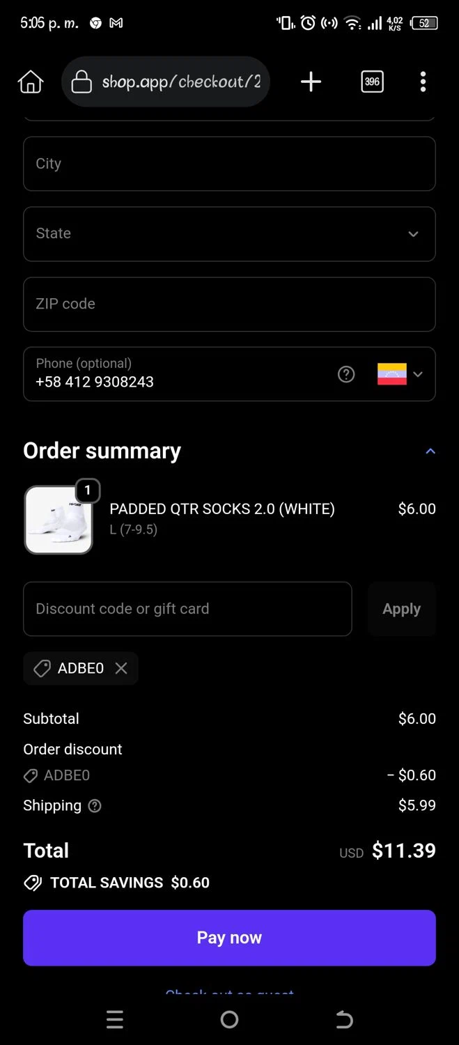 We Ball Sports promo code screenshot showing code Adbe0 applied at We Ball Sports checkout page. Uploaded by SimplyCodes community member Pipina11 on Jan 7, 2026