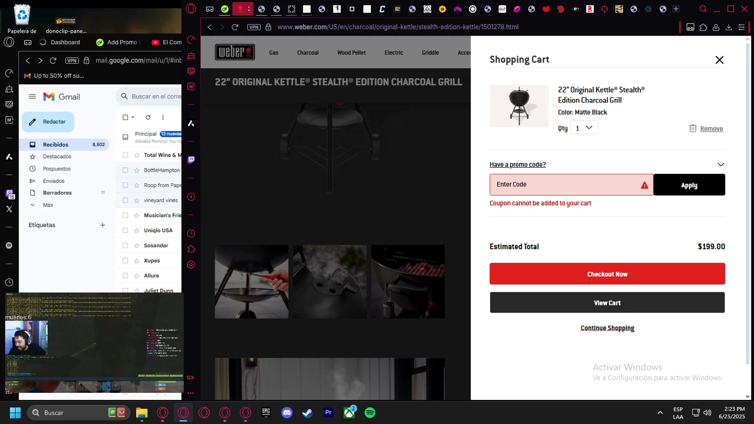 Weber promo code screenshot showing code MAPHOLIDAY2025 applied at Weber checkout page. Uploaded by SimplyCodes community member leonardocamacho2 on Jun 25, 2025