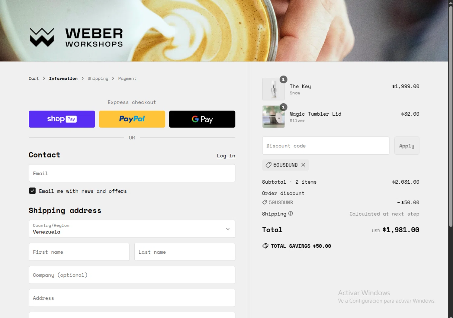 Weber Workshops checkout page showing Weber Workshops discount code box | Screenshot taken by SimplyCodes community member on Apr 9, 2025