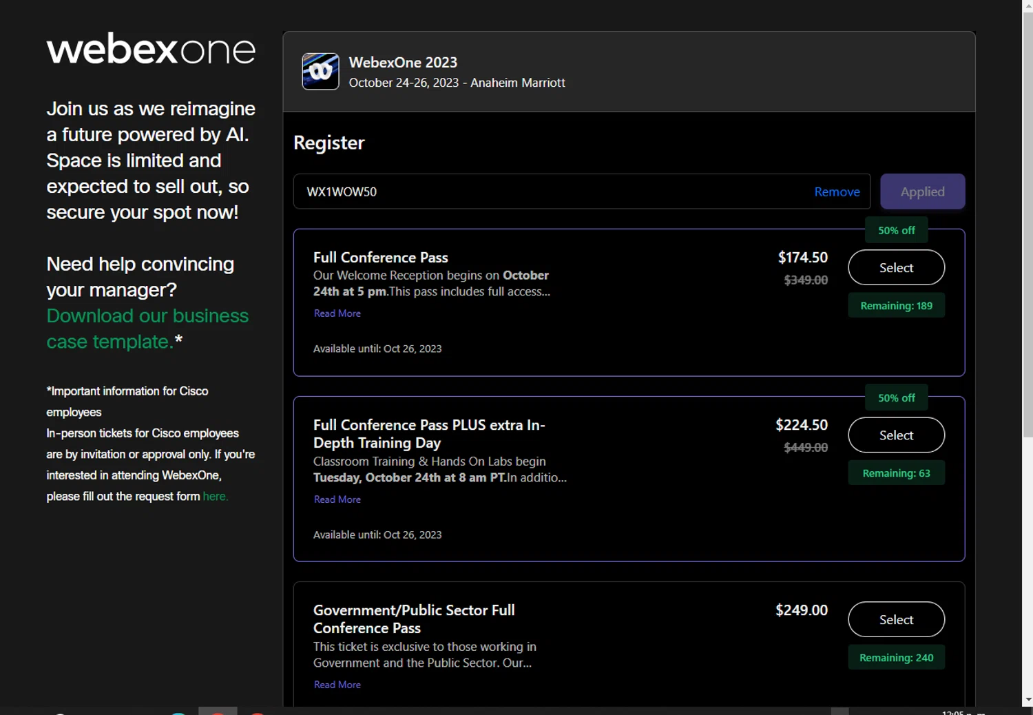 how to use Cisco WebEx coupons
