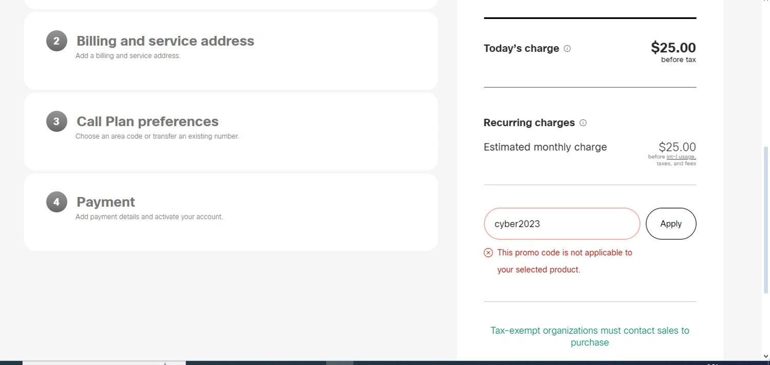 where to use Cisco WebEx promo code box