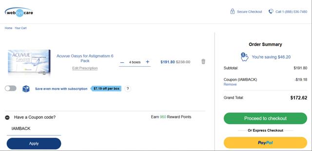 Web Eye Care checkout page showing Web Eye Care promo code box | Screenshot taken by SimplyCodes community member on Aug 28, 2025