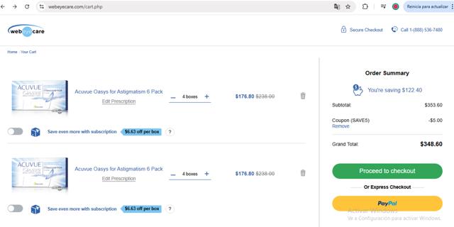 Web Eye Care checkout page showing Web Eye Care promo code box | Screenshot taken by SimplyCodes community member on Aug 29, 2025
