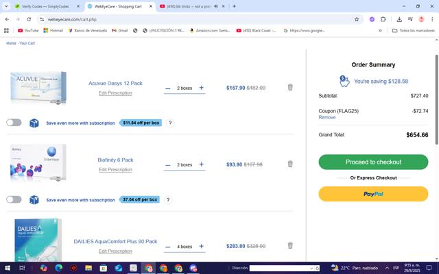 Web Eye Care checkout page showing Web Eye Care promo code box | Screenshot taken by SimplyCodes community member on Aug 29, 2025