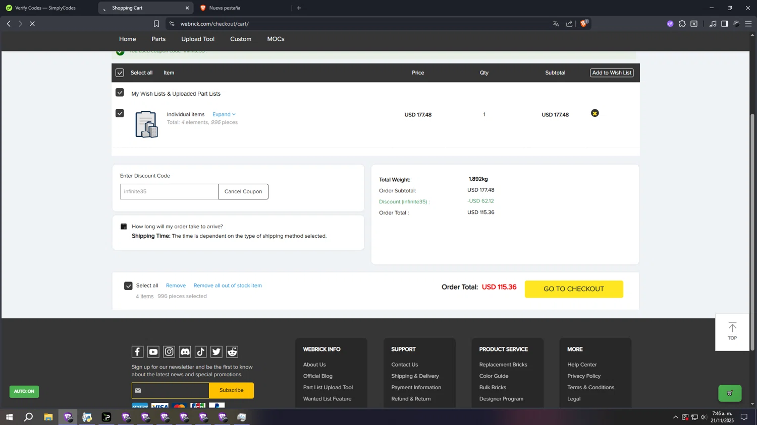Webrick checkout page showing Webrick discount code box | Screenshot taken by SimplyCodes community member on Nov 21, 2025