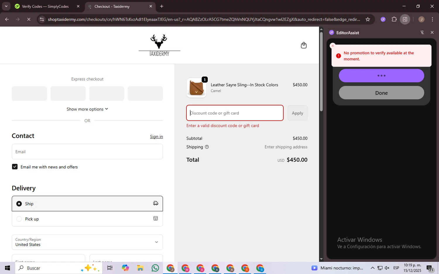 Webrick discount code screenshot showing code BW25 applied at Webrick checkout page. Uploaded by SimplyCodes community member CrownChaser949 on Dec 16, 2025