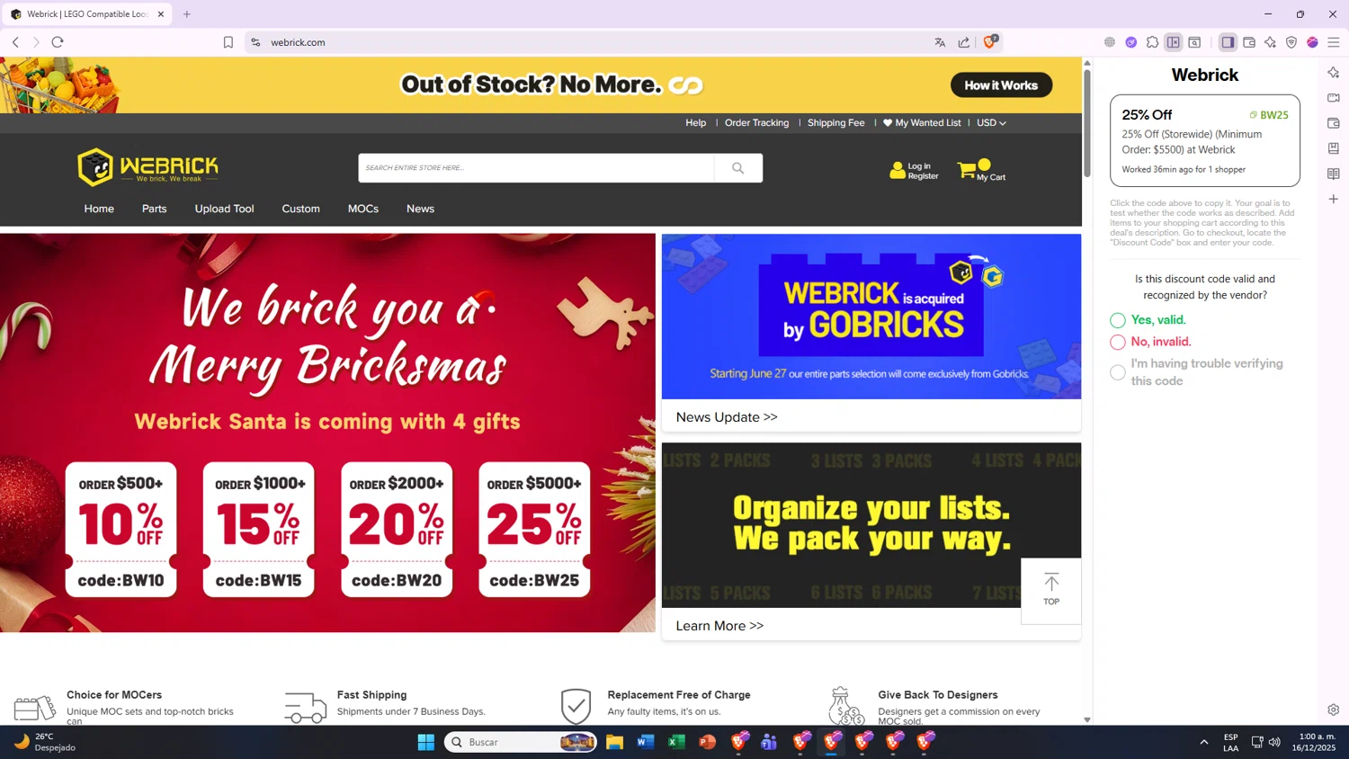 Webrick checkout page showing Webrick discount code box | Screenshot taken by SimplyCodes community member on Dec 16, 2025