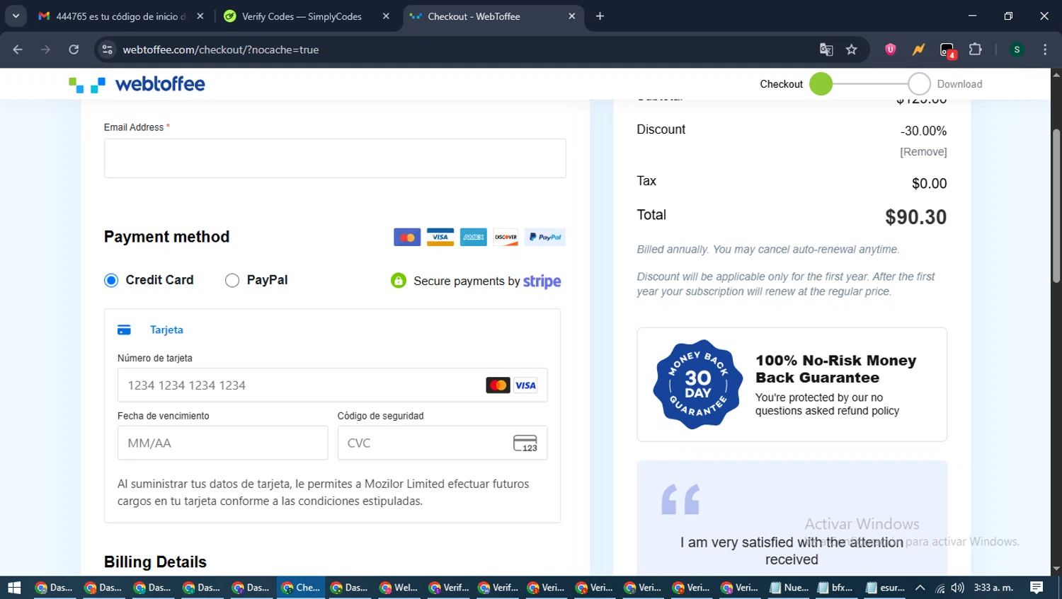 WebToffee checkout page showing WebToffee discount code box | Screenshot taken by SimplyCodes community member on Jun 18, 2025