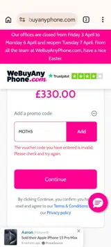 MOTH5 coupon verification screenshot