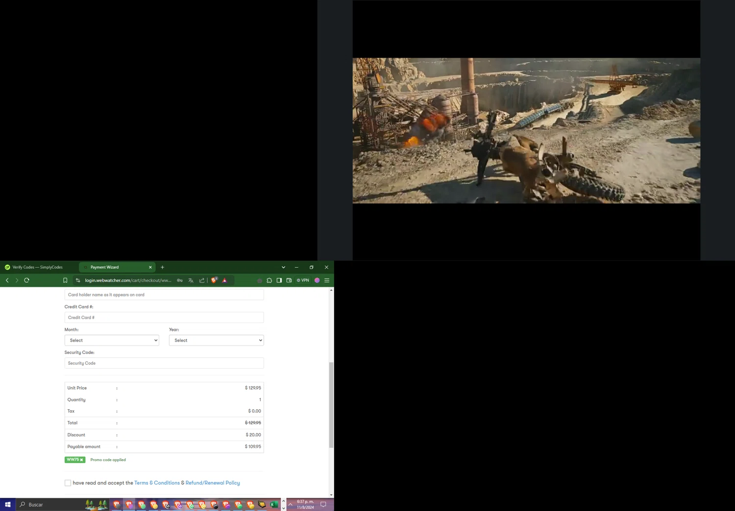 WebWatcher checkout page showing WebWatcher promo code box | Screenshot taken by SimplyCodes community member on Aug 11, 2024