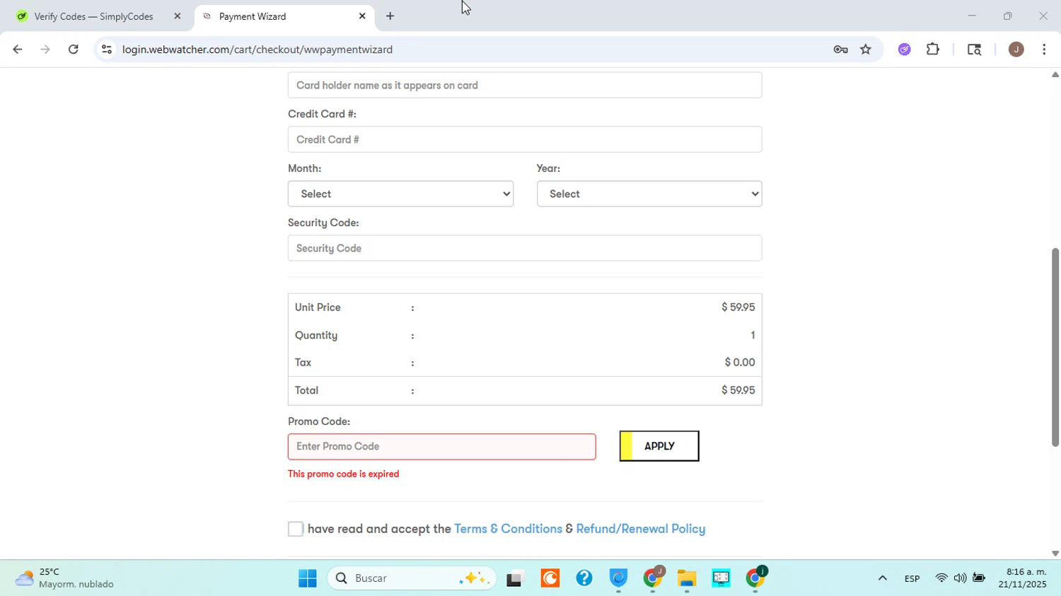 WebWatcher promo code screenshot showing code WW30 applied at WebWatcher checkout page. Uploaded by SimplyCodes community member jorgejavierherrera on Nov 21, 2025