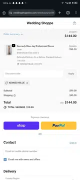 Wedding Shoppe Inc coupon verification screenshot