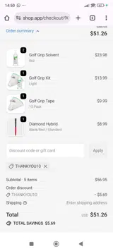 THANKYOU10 coupon verification screenshot