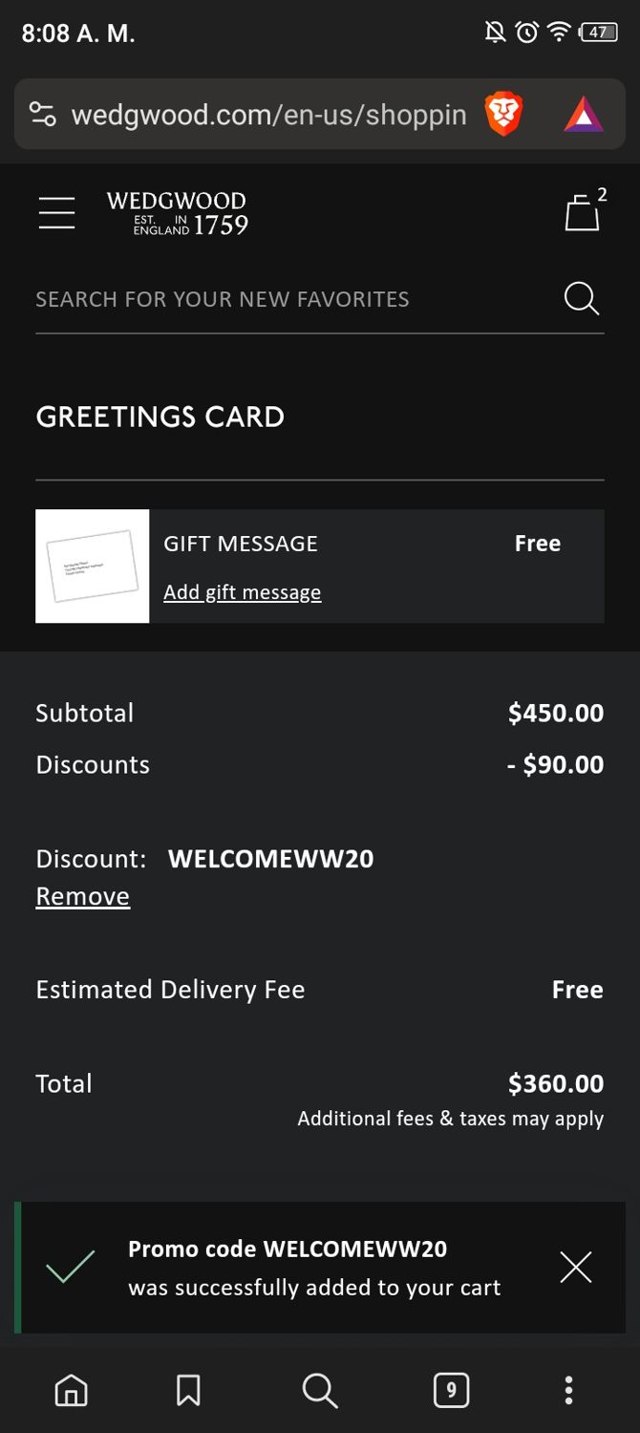 Wedgwood checkout page showing Wedgwood promo code box | Screenshot taken by SimplyCodes community member on May 26, 2024
