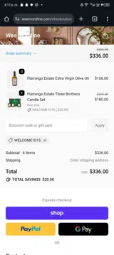 Wee Mondine coupon verification screenshot