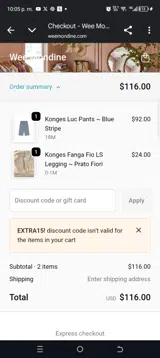 Wee Mondine coupon verification screenshot