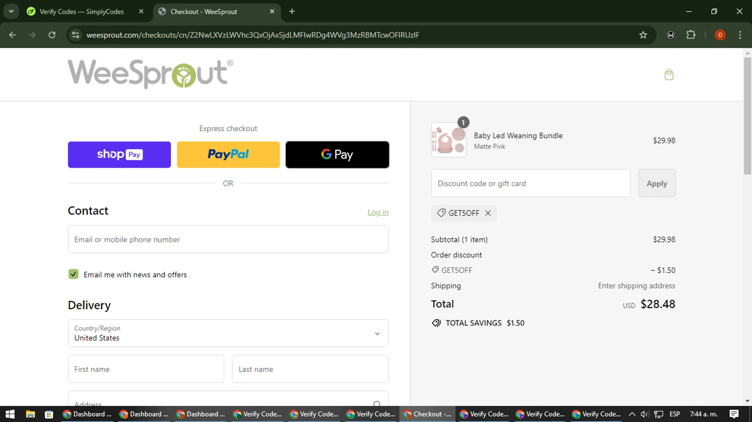 where to use WeeSprout promo code box
