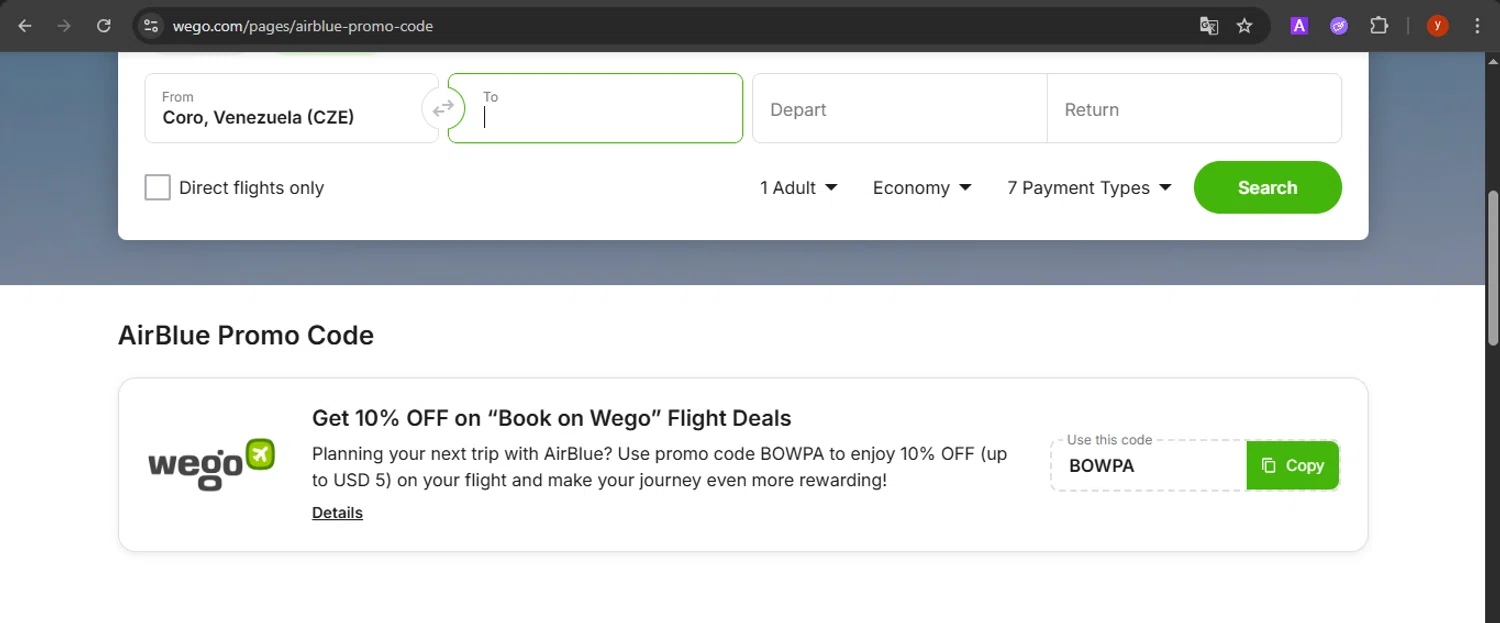 WeGo promo code screenshot showing code BOWPA applied at WeGo checkout page. Uploaded by SimplyCodes community member CrownTiger7501 on Dec 6, 2025