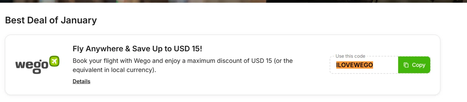 WeGo checkout page showing WeGo promo code box | Screenshot taken by SimplyCodes community member on Jan 28, 2026