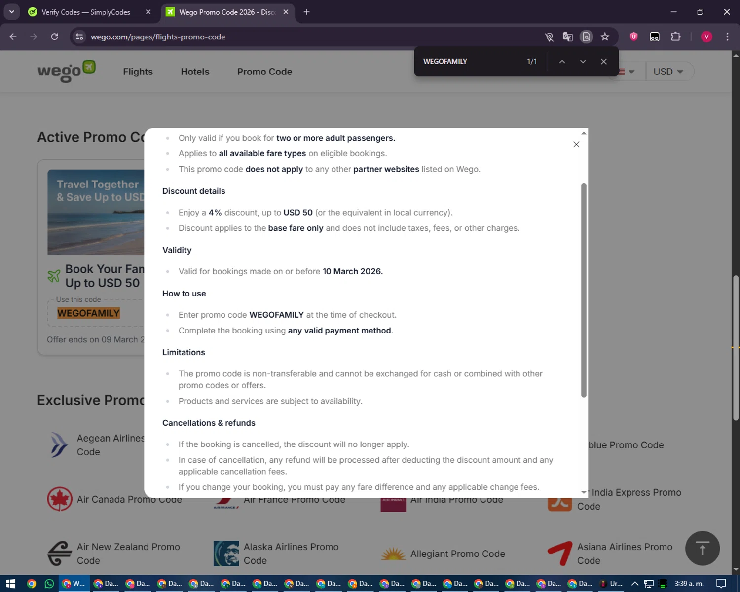 WeGo checkout page showing WeGo promo code box | Screenshot taken by SimplyCodes community member on Jan 30, 2026