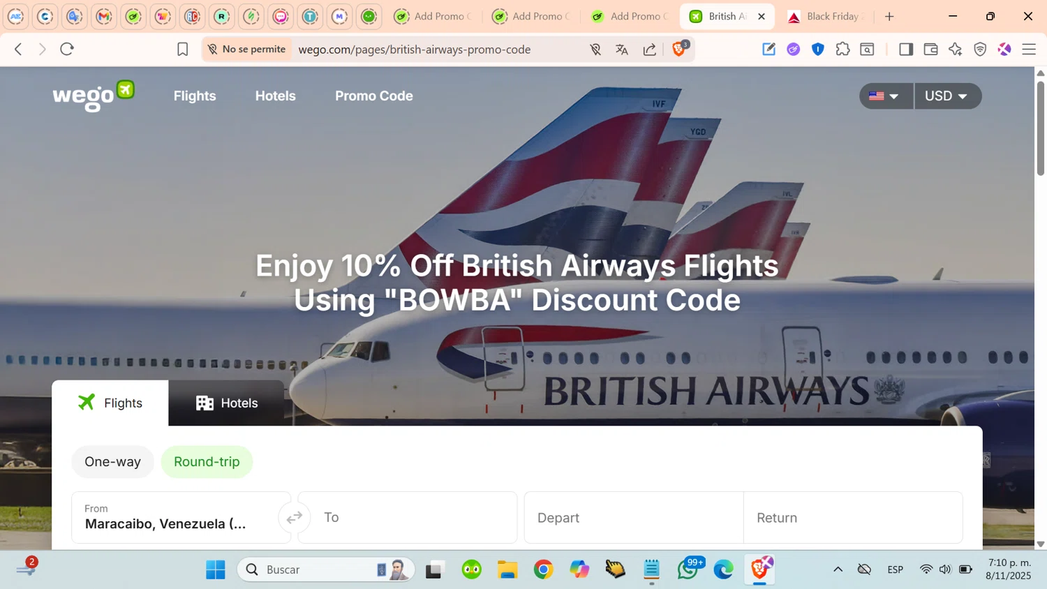 WeGo promo code screenshot showing code BOWBA applied at WeGo checkout page. Uploaded by SimplyCodes community member cosita on Nov 8, 2025