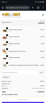 BLUE coupon verification screenshot