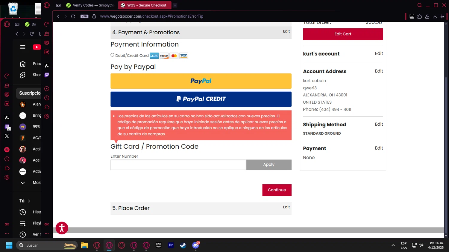 WeGotSoccer promo code screenshot showing code STARSREWARD applied at WeGotSoccer checkout page. Uploaded by SimplyCodes community member leonardocamacho2 on Dec 4, 2025