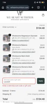 We Heart Nutrition coupon verification screenshot