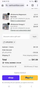 We Heart Nutrition coupon verification screenshot