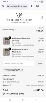 We Heart Nutrition coupon verification screenshot