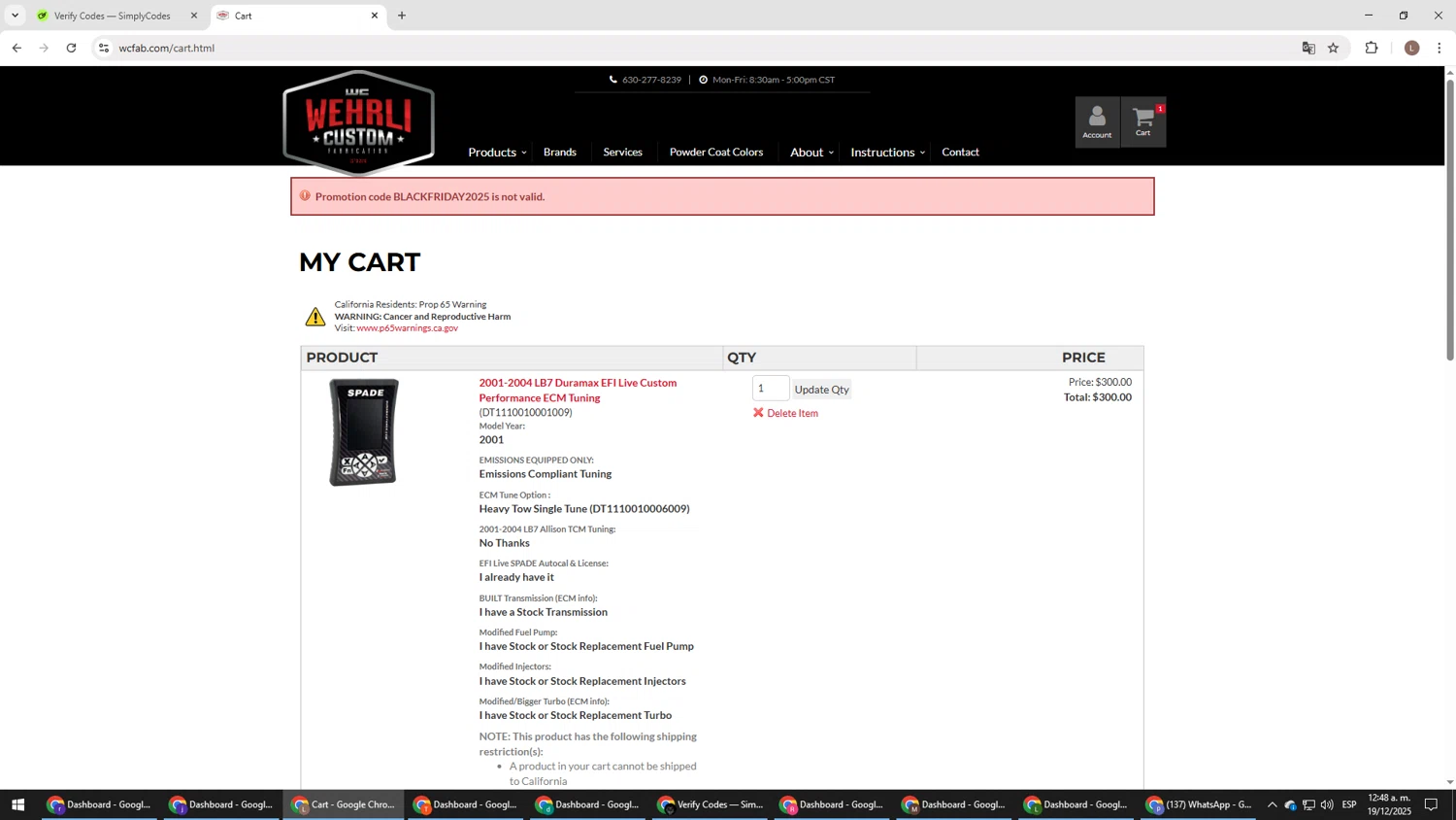 Wehrli promo code screenshot showing code BLACKFRIDAY2025 applied at Wehrli checkout page. Uploaded by SimplyCodes community member BENELLI on Dec 19, 2025