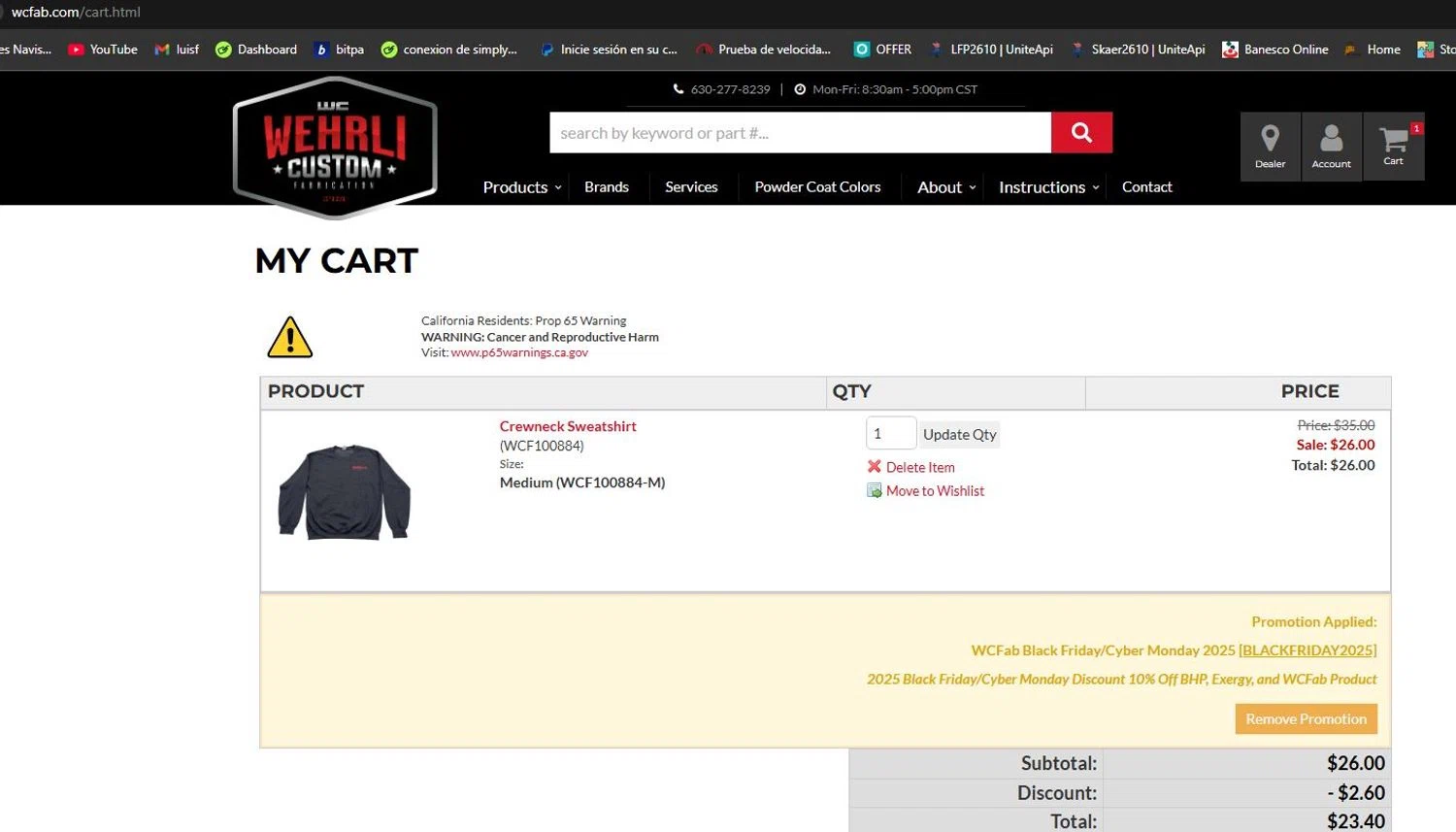 Wehrli promo code screenshot showing code BLACKFRIDAY2025 applied at Wehrli checkout page. Uploaded by SimplyCodes community member lfppernia on Dec 1, 2025