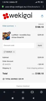 Save25 coupon verification screenshot