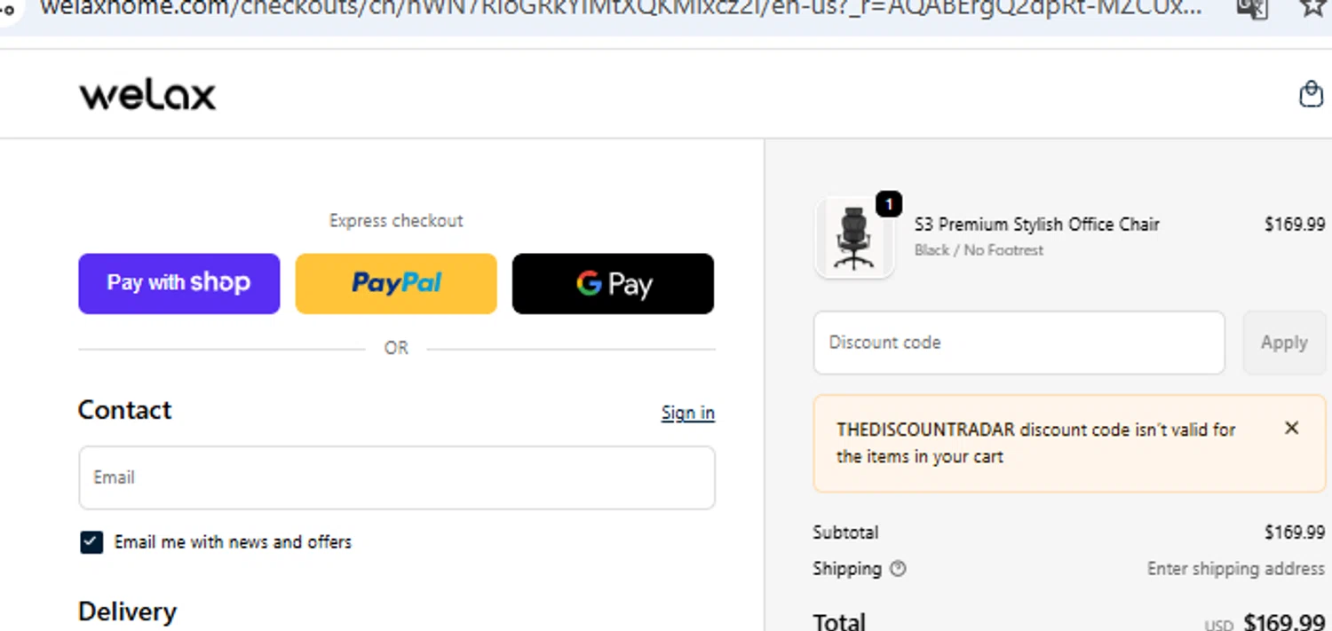 WELAX checkout page showing WELAX discount code box | Screenshot taken by SimplyCodes community member on Jan 10, 2026