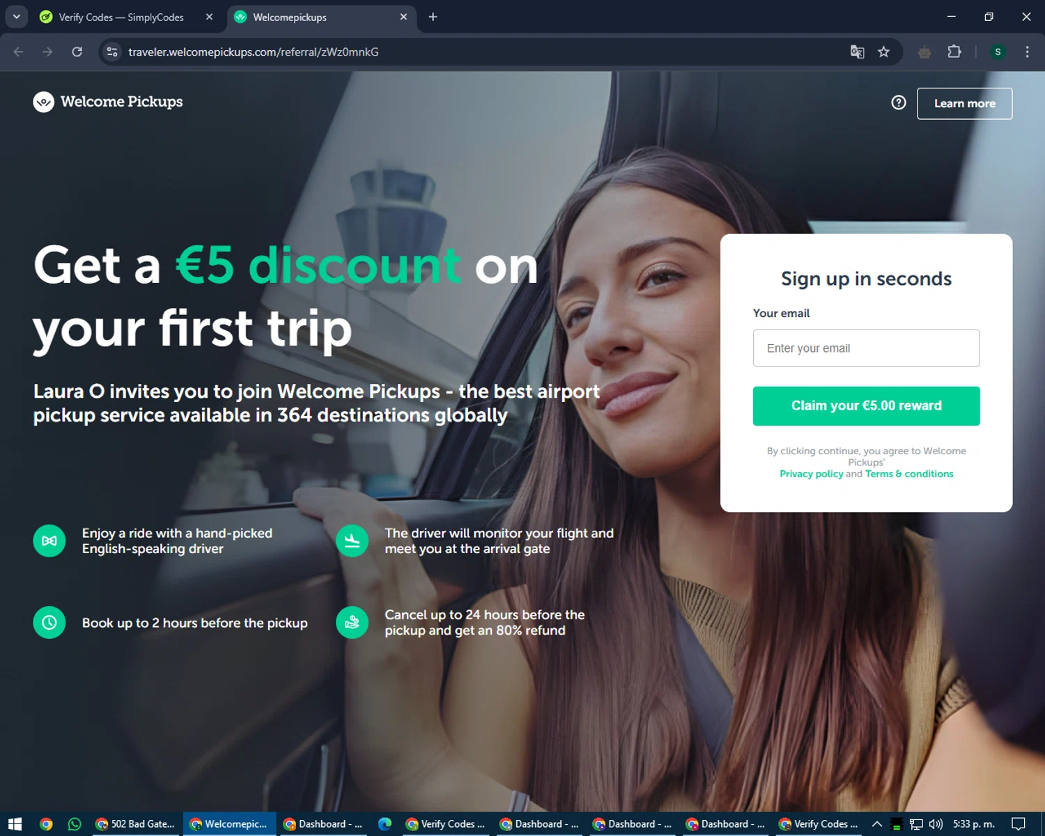 Welcome Pickups promo code screenshot showing code WLC7CJUQ applied at Welcome Pickups checkout page. Uploaded by SimplyCodes community member lilMosey on May 7, 2025