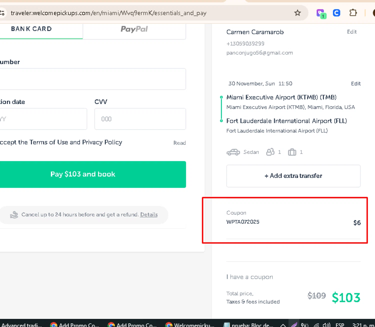 Welcome Pickups promo code screenshot showing code WPTA072025 applied at Welcome Pickups checkout page. Uploaded by SimplyCodes community member AMANDA2681 on Nov 24, 2025