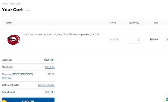 Weldfabulous checkout page showing Weldfabulous promo code box | Screenshot taken by SimplyCodes community member on Dec 6, 2023