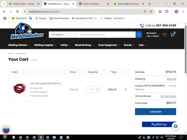 Weldfabulous checkout page showing Weldfabulous promo code box | Screenshot taken by SimplyCodes community member on Jun 2, 2025