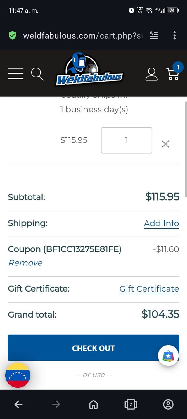 Weldfabulous checkout page showing Weldfabulous promo code box | Screenshot taken by SimplyCodes community member on Aug 19, 2024