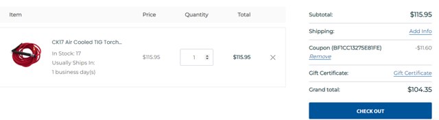 Weldfabulous checkout page showing Weldfabulous promo code box | Screenshot taken by SimplyCodes community member on Sep 30, 2024