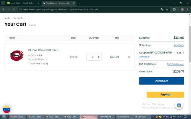 Weldfabulous checkout page showing Weldfabulous promo code box | Screenshot taken by SimplyCodes community member on Dec 16, 2024