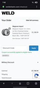 Weld Racing coupon verification screenshot