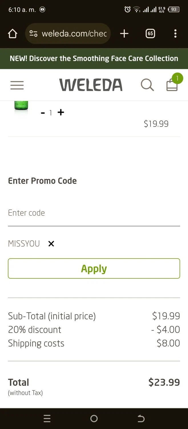 where to use Weleda promo code box