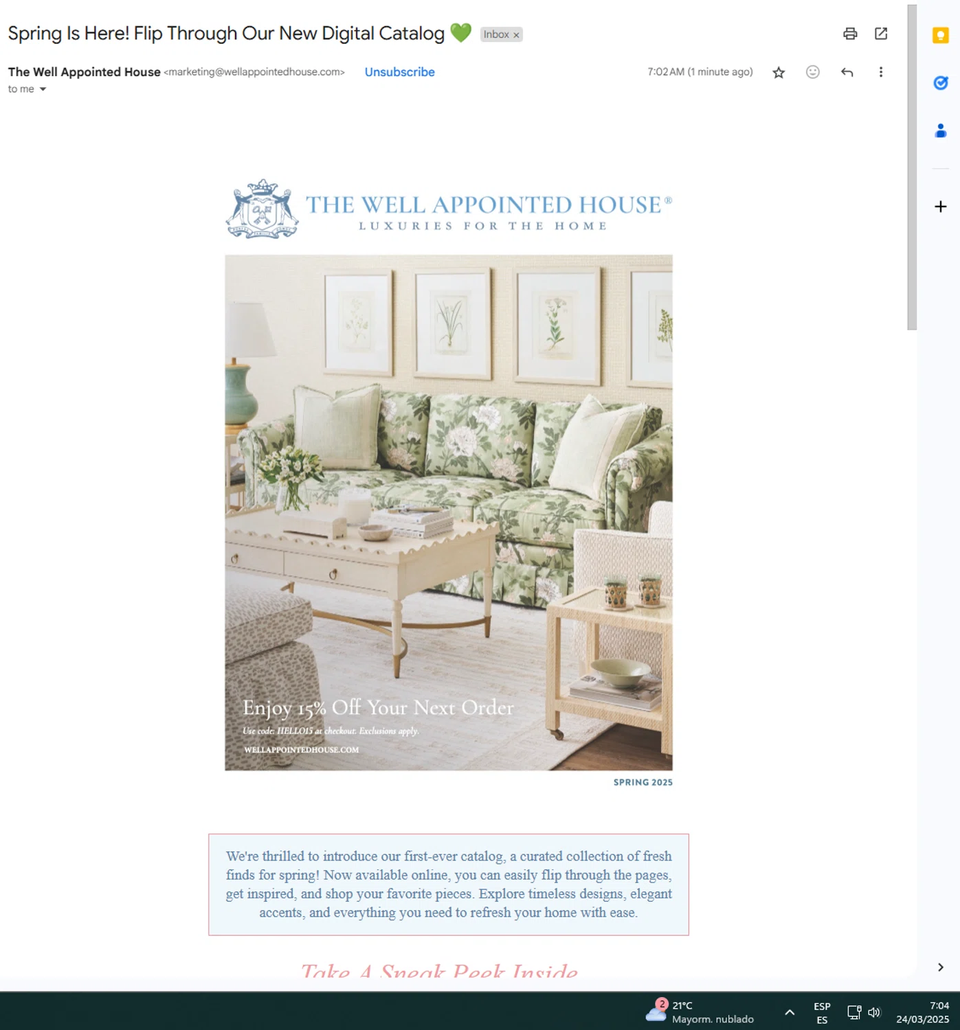 Well Appointed House promo code screenshot showing code HELLO15 applied at Well Appointed House checkout page. Uploaded by SimplyCodes community member UnkNownVnzla on Mar 24, 2025