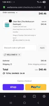 Welcome10 coupon verification screenshot