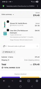 Special10 coupon verification screenshot
