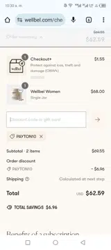 PAYTON10 coupon verification screenshot